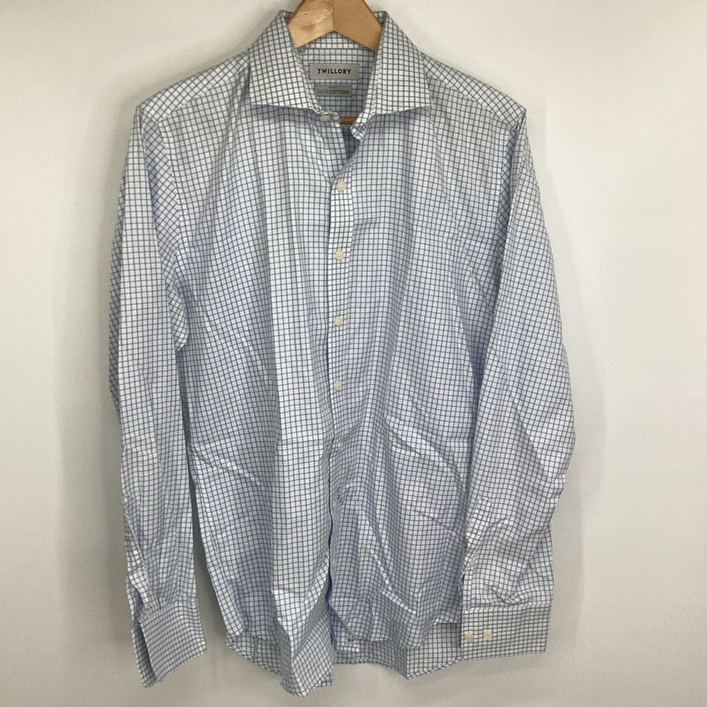 Men's Twillory Long Sleeved Dress Shirt  white‎ / blue - large windowpane